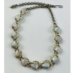 Vtg Elizabeth Morrey Shell Clam Necklace Ocean Pinecone 1960's Gold Tone Choker